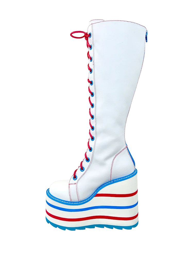 YRU Hello Kitty Plateau Boots Weiß Rot Blau US10