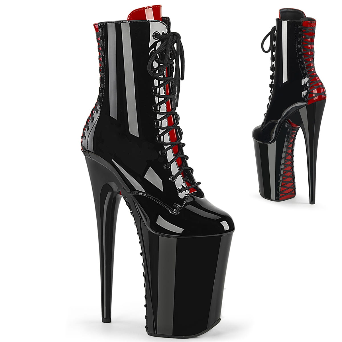 Pleaser INFINITY-1020FH Damen Stiefelette Schwarz Rot