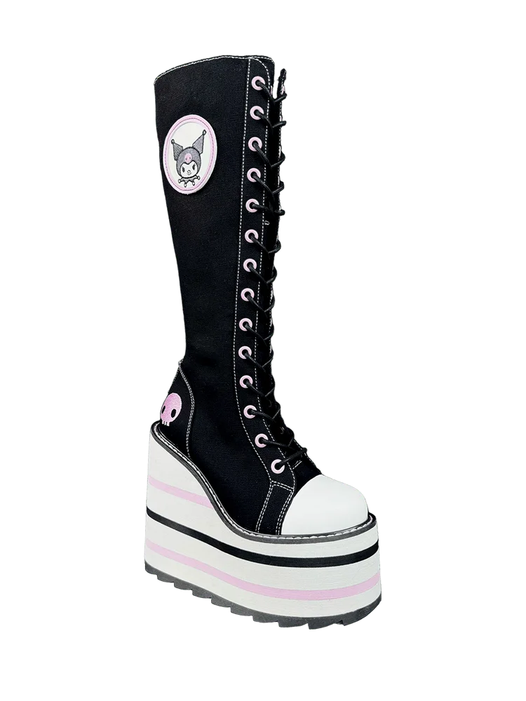 YRU Kuromi Plateau Boots Schwarz Rosa US10