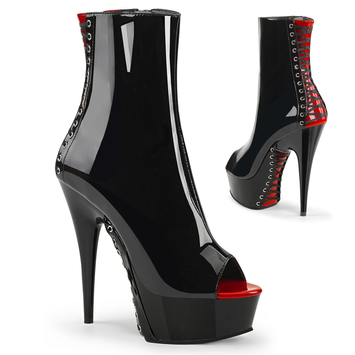 Pleaser DELIGHT-1025 Damen Stiefelette Schwarz Rot EU 40