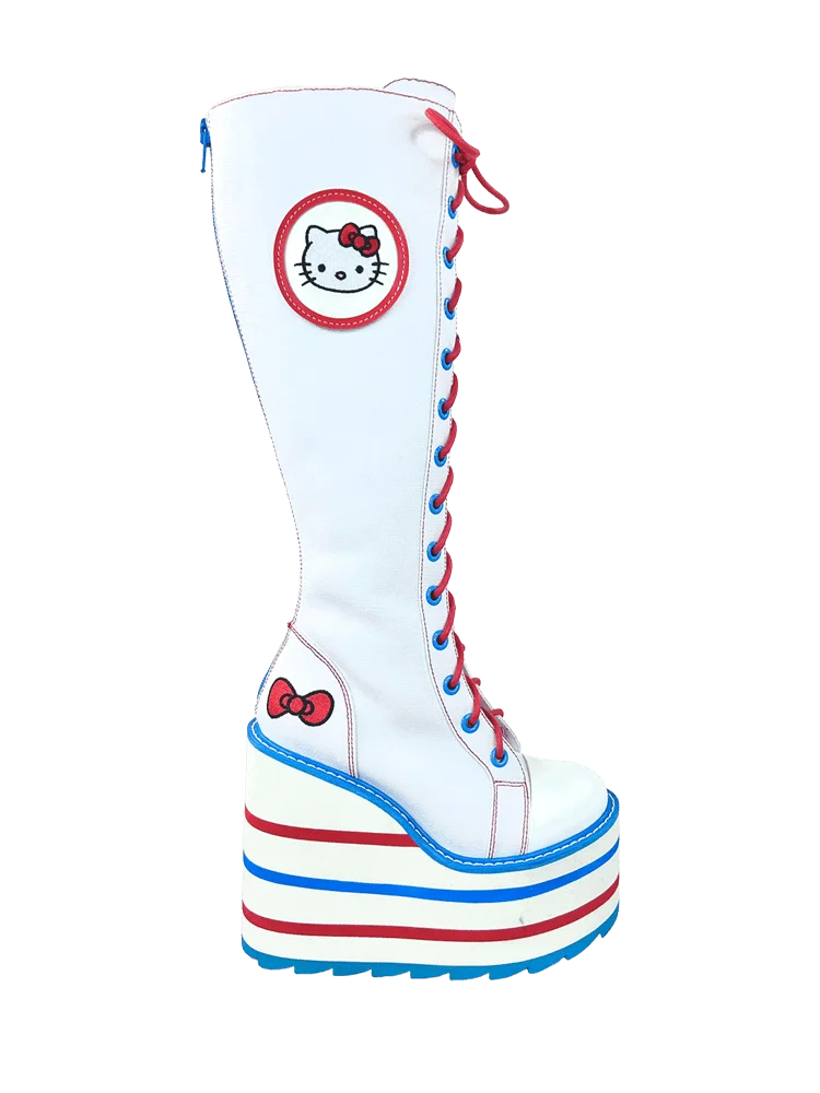 YRU Hello Kitty Plateau Boots Weiß Rot Blau US10