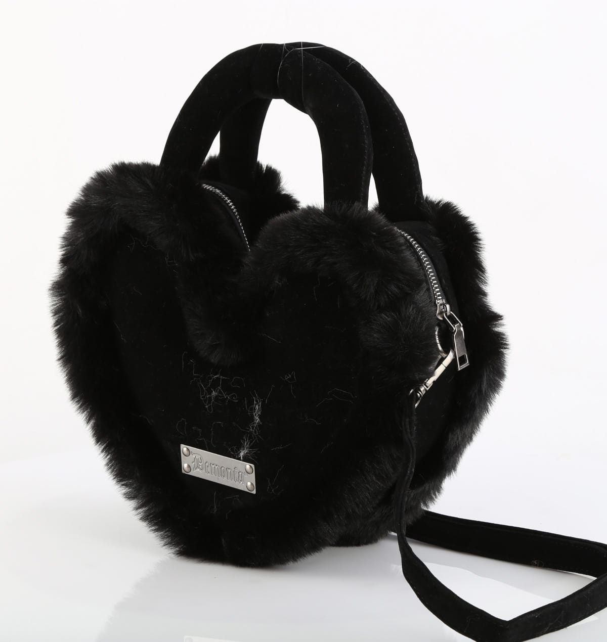 DemoniaCult HB-631 Kunstfell Handtasche Herzform Schwarz