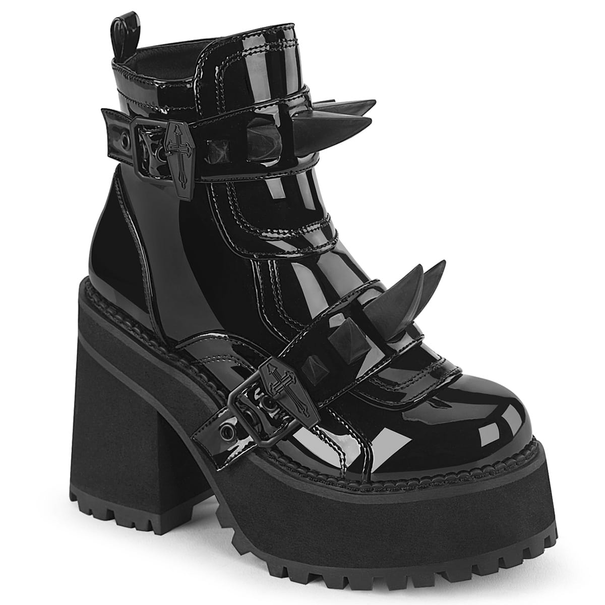 DemoniaCult ASSAULT-72 Damen Stiefelette Schwarz Lack EU 38