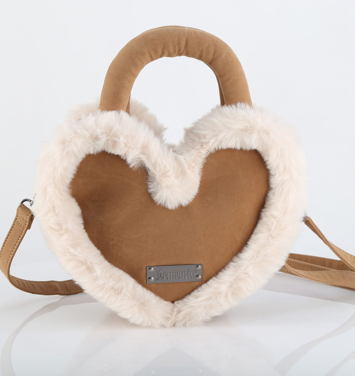 DemoniaCult HB-631 Kunstfell Handtasche Herzform Camel