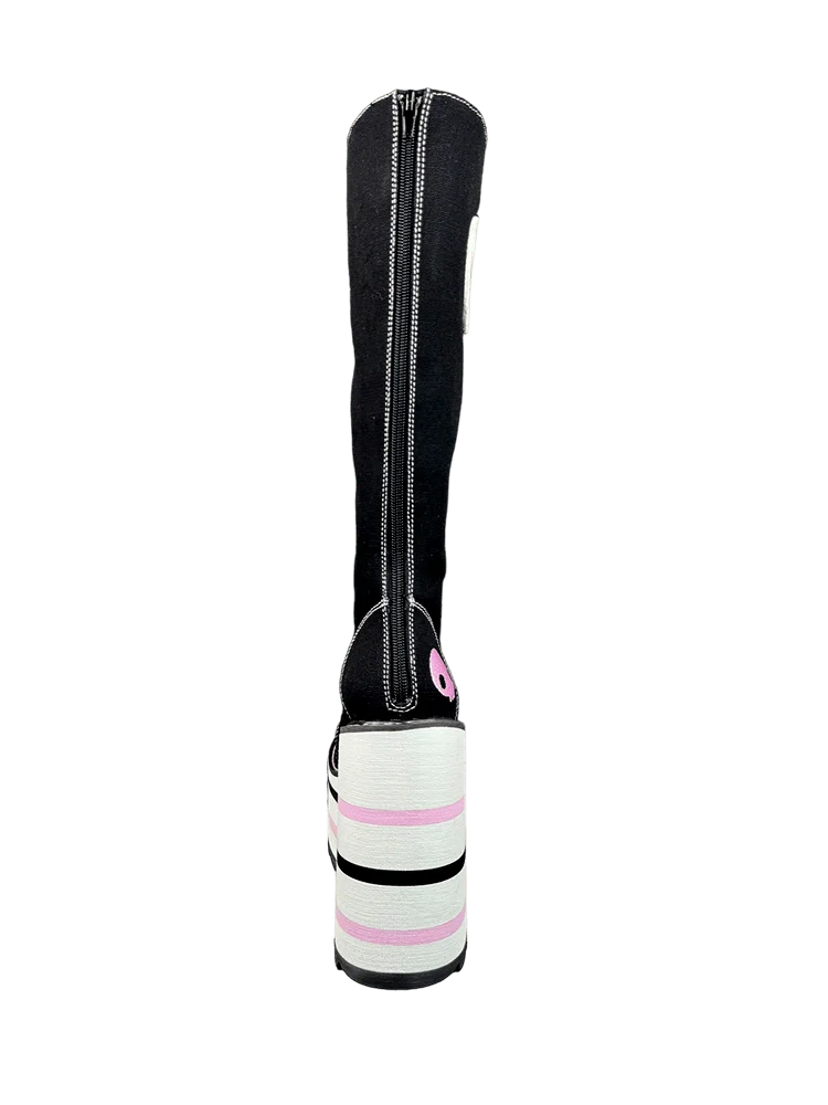 YRU Kuromi Plateau Boots Schwarz Rosa US10