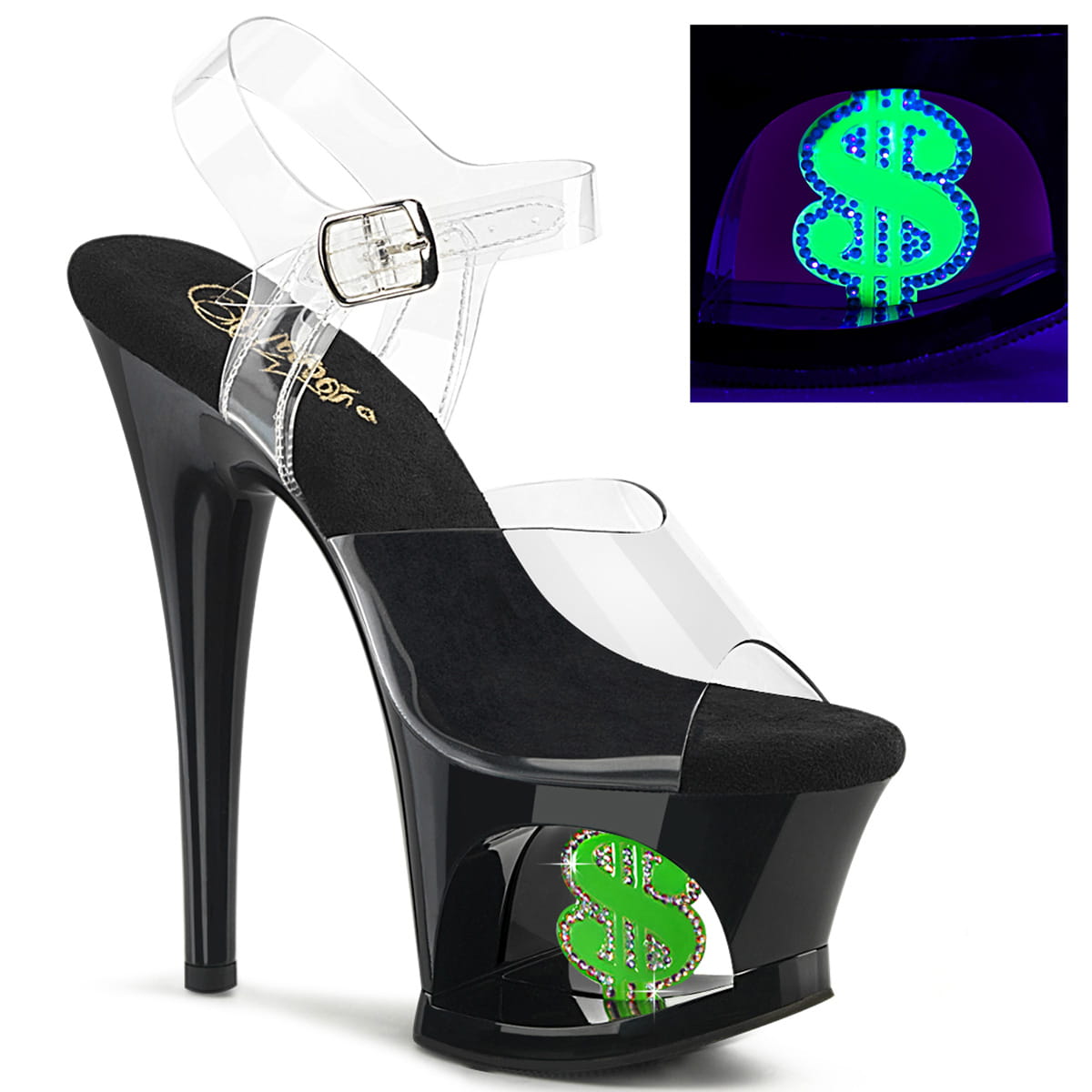 Pleaser MOON-708USD Damen Sandale Transparent