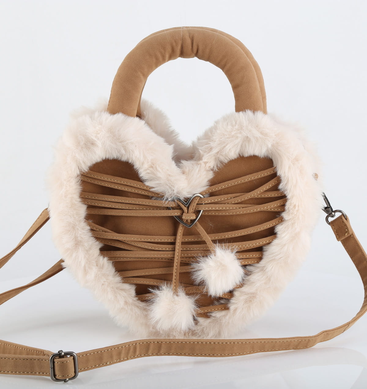 DemoniaCult HB-631 Kunstfell Handtasche Herzform Camel