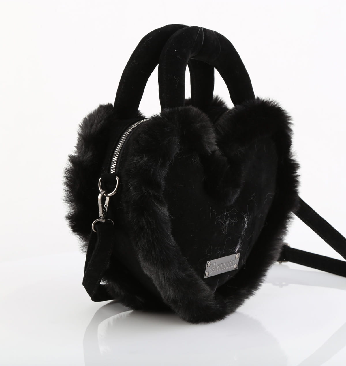 DemoniaCult HB-631 Kunstfell Handtasche Herzform Schwarz