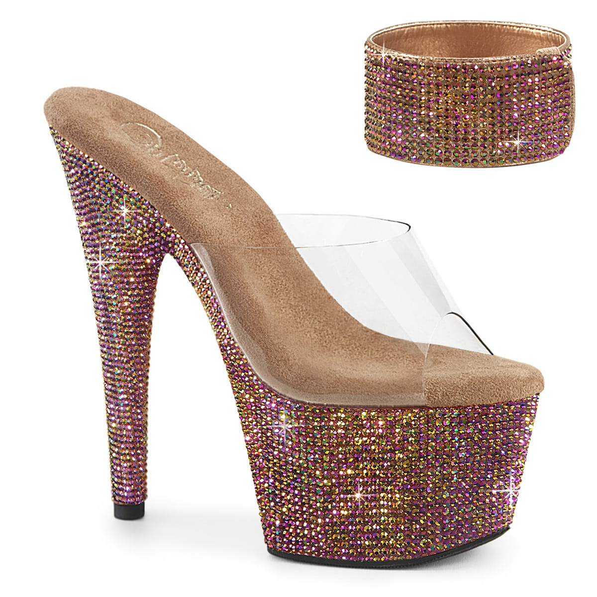 Pleaser BEJEWELED-712RS Damen Slipper Transparent Bronze EU 35