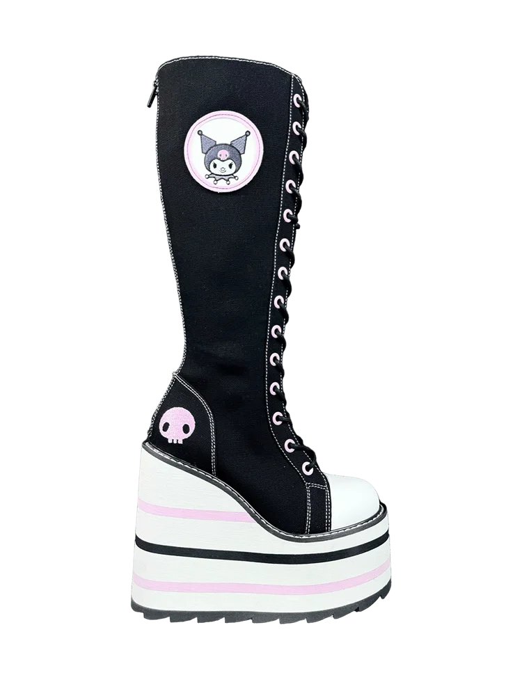 YRU Kuromi Plateau Boots Schwarz Rosa US10