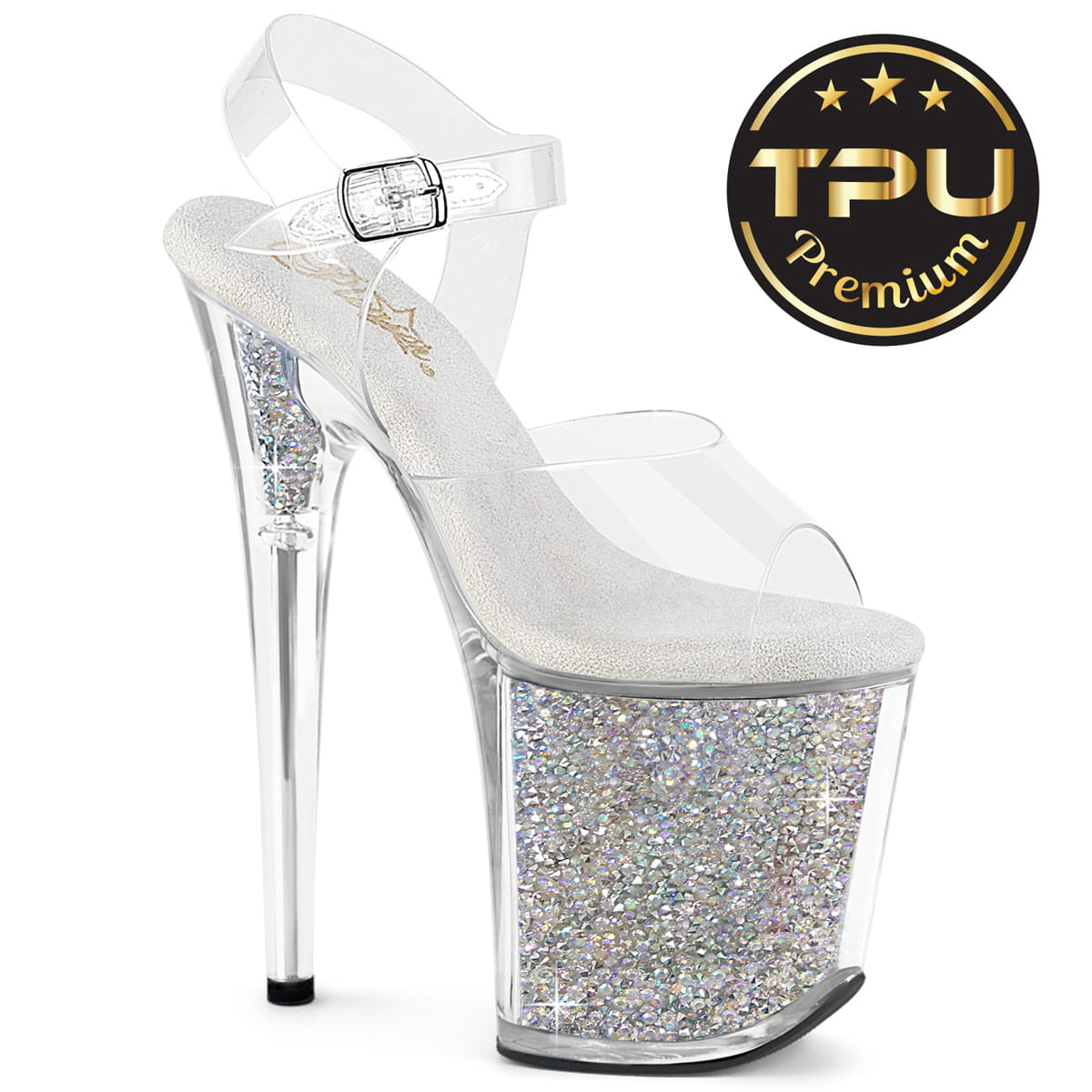Pleaser FLAMINGO-808PREM-RSI Damen Plateau Sandalette mit Knöchelriemen und Strassstein Einsätzen