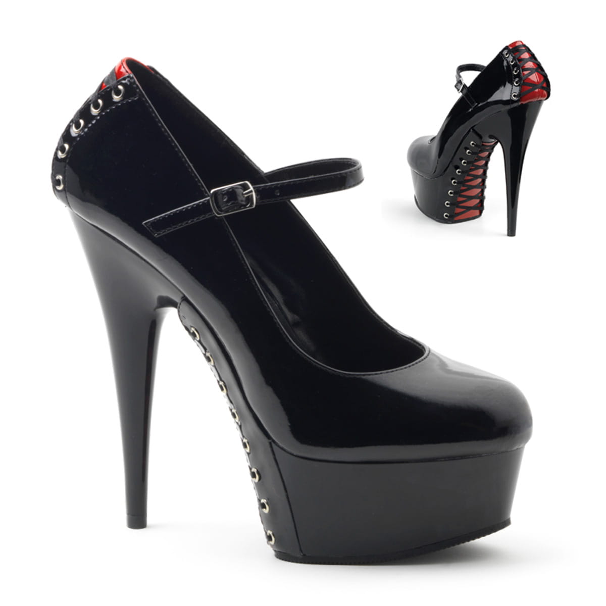 Pleaser DELIGHT-687FH Damen Pumps Schwarz Rot EU 41