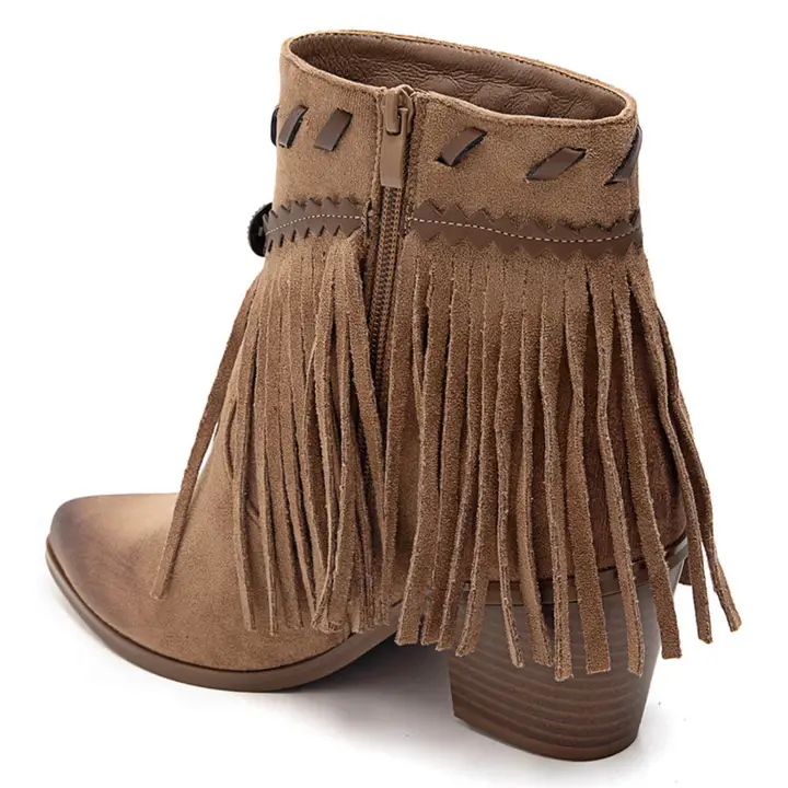 PeachyBoots Boho Western Booties Kamel mit Fransen EU 40
