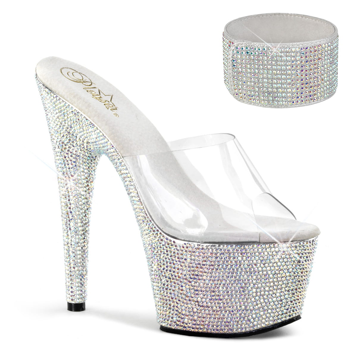 Pleaser BEJEWELED-712RS Damen Slipper Transparent Silber EU 39