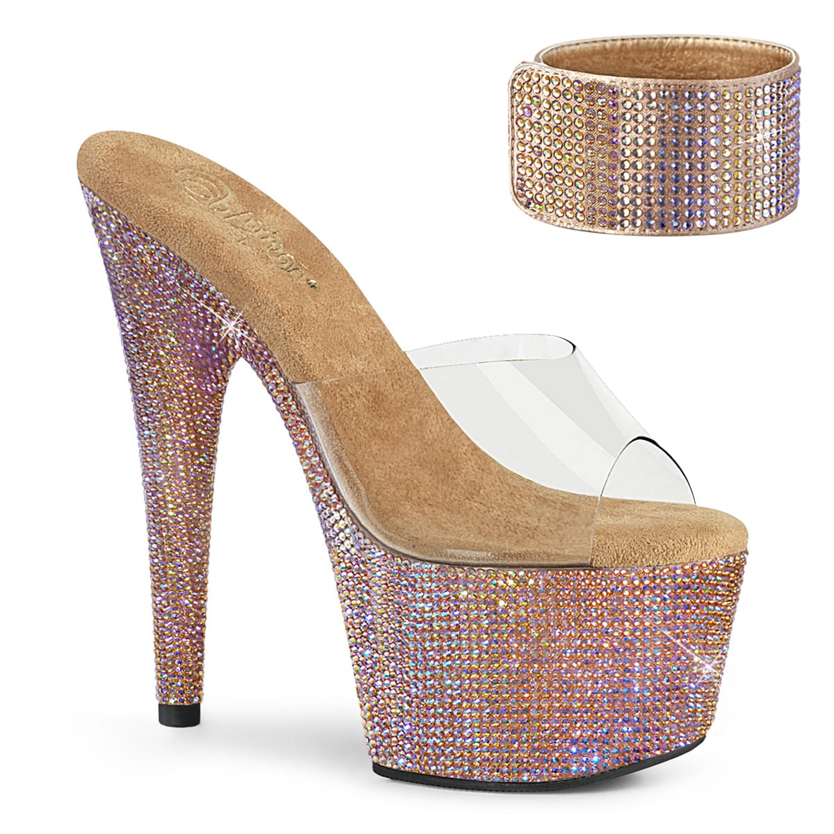 Pleaser BEJEWELED-712RS Damen Slipper Transparent Roségold EU 41