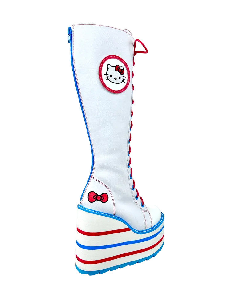 YRU Hello Kitty Plateau Boots Weiß Rot Blau US10