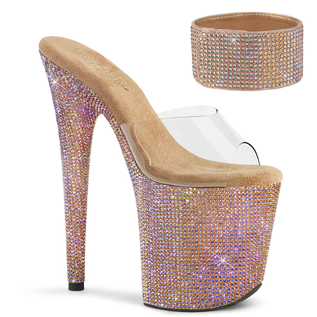 Pleaser BEJEWELED-812RS Damen Slipper Transparent Roségold EU 35
