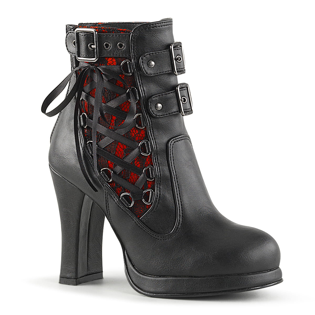 DemoniaCult CRYPTO-51 Damen Stiefelette Schwarz Rot