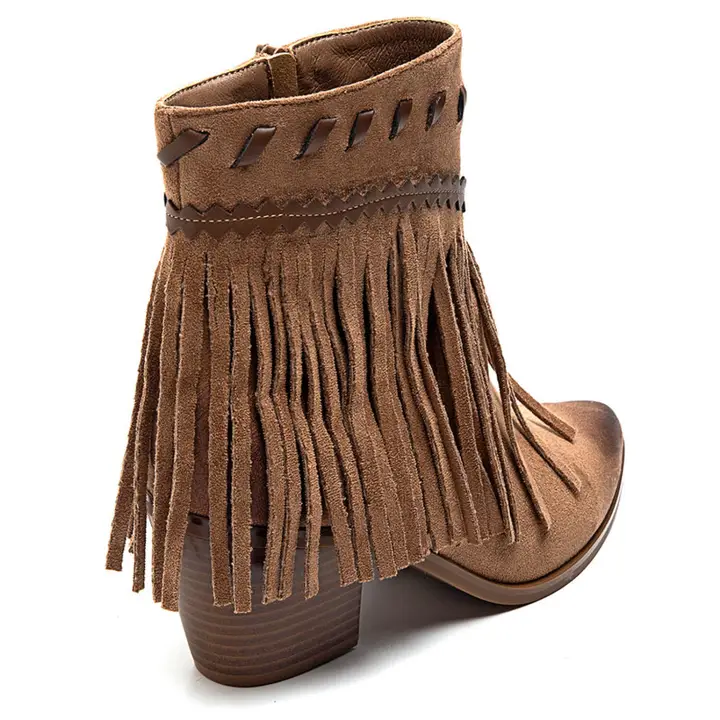 PeachyBoots Boho Western Booties Kamel mit Fransen EU 40