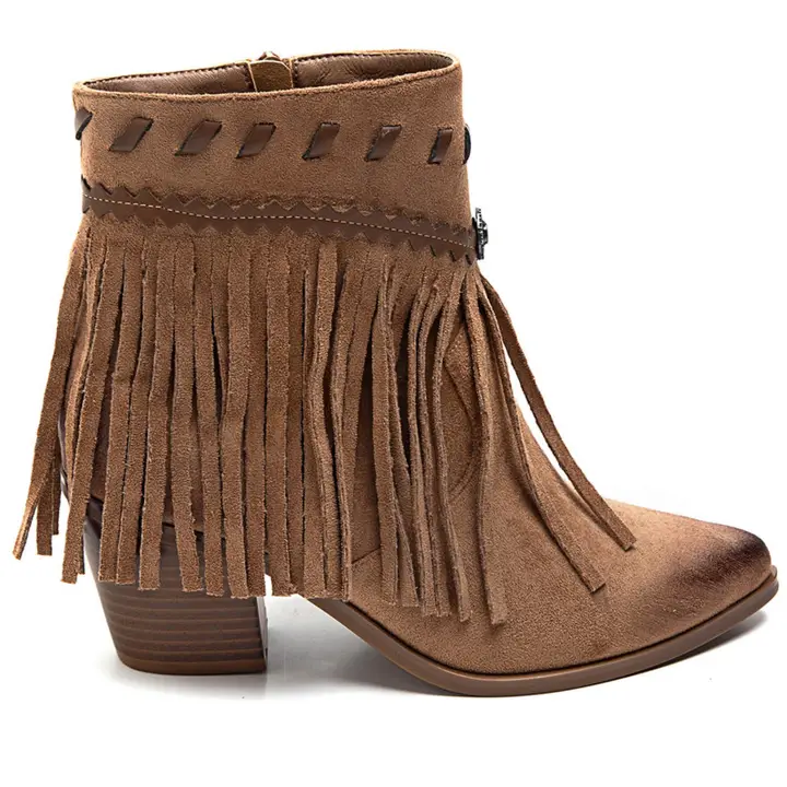 PeachyBoots Boho Western Booties Kamel mit Fransen EU 40