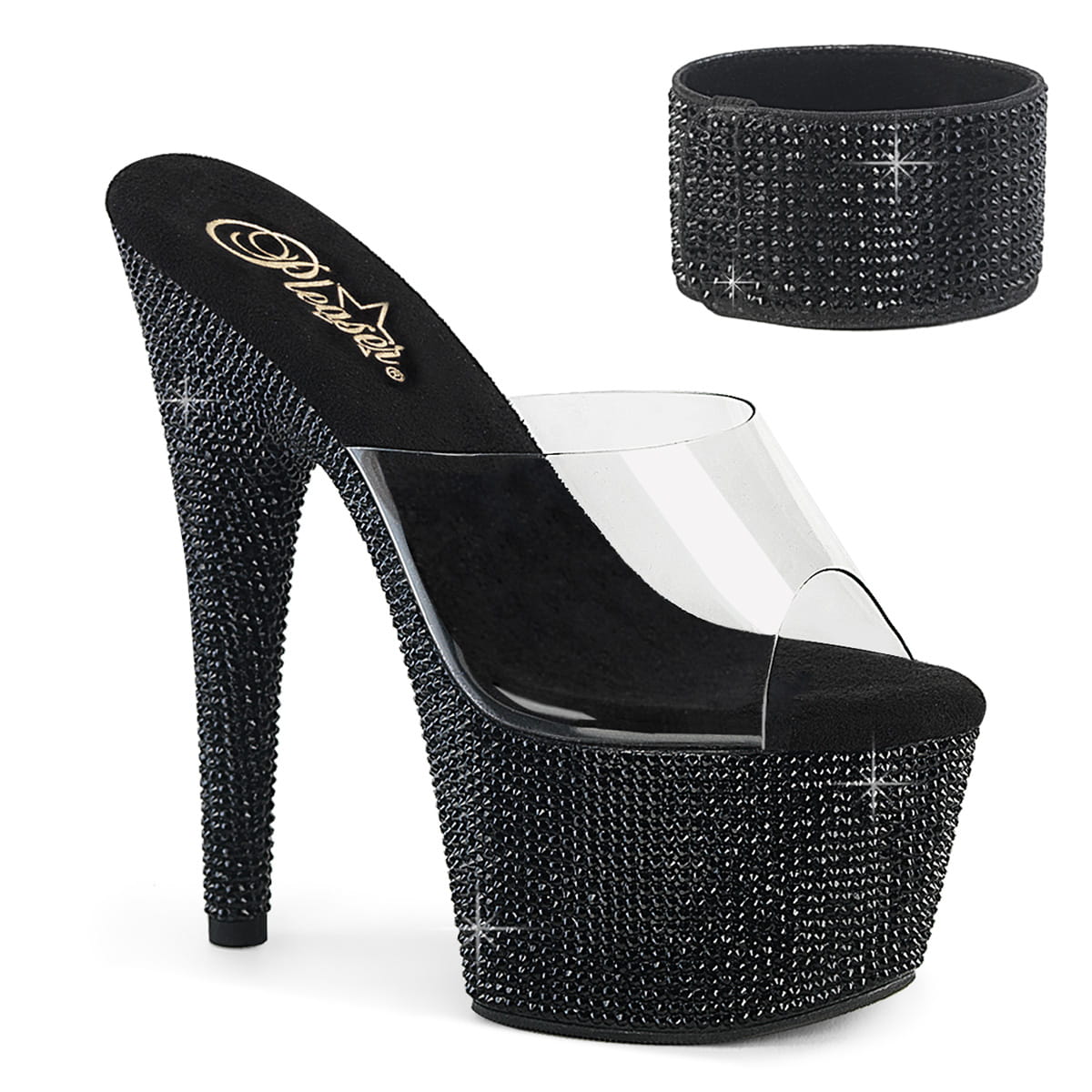 Pleaser BEJEWELED-712RS Damen Slipper Transparent Schwarz EU 39