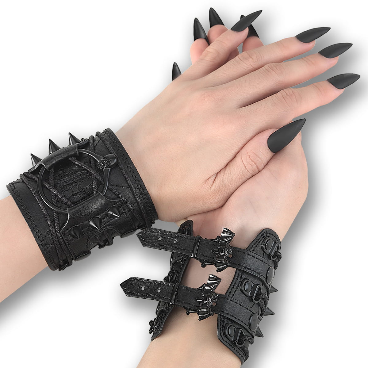 DemoniaCult DA-406 Kunstlederfesseln mit Spikes Schwarz