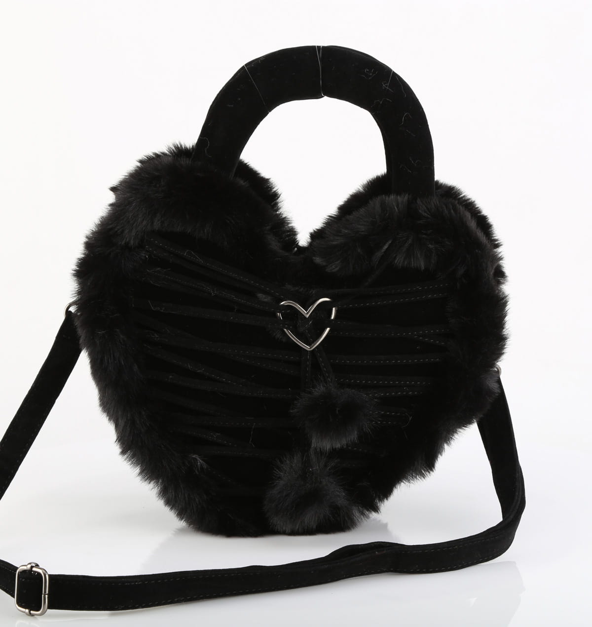 DemoniaCult HB-631 Kunstfell Handtasche Herzform Schwarz
