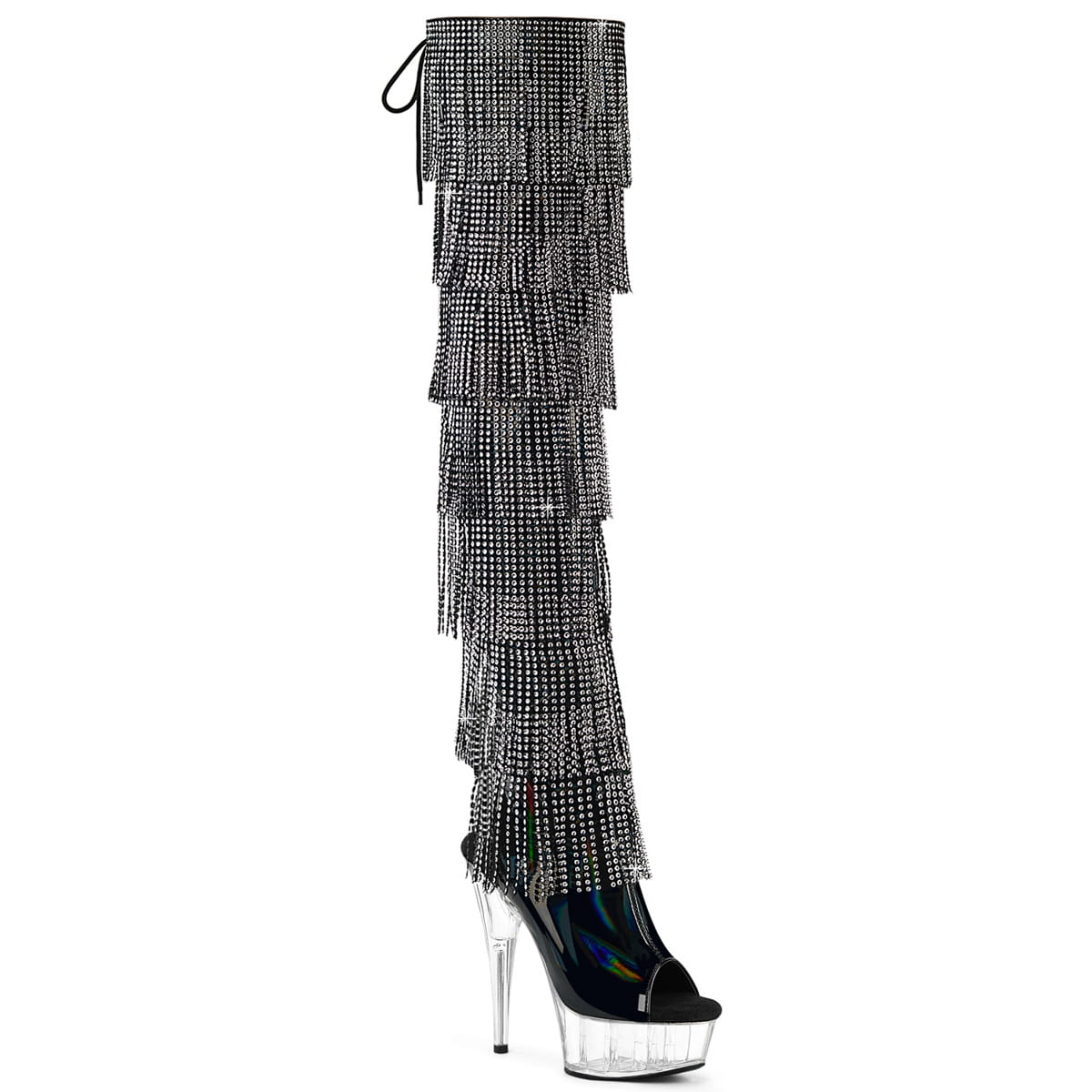 Pleaser DELIGHT-3017HG-RSF Damen Plateau Schnürstiefelette mit  Fransenbesatz