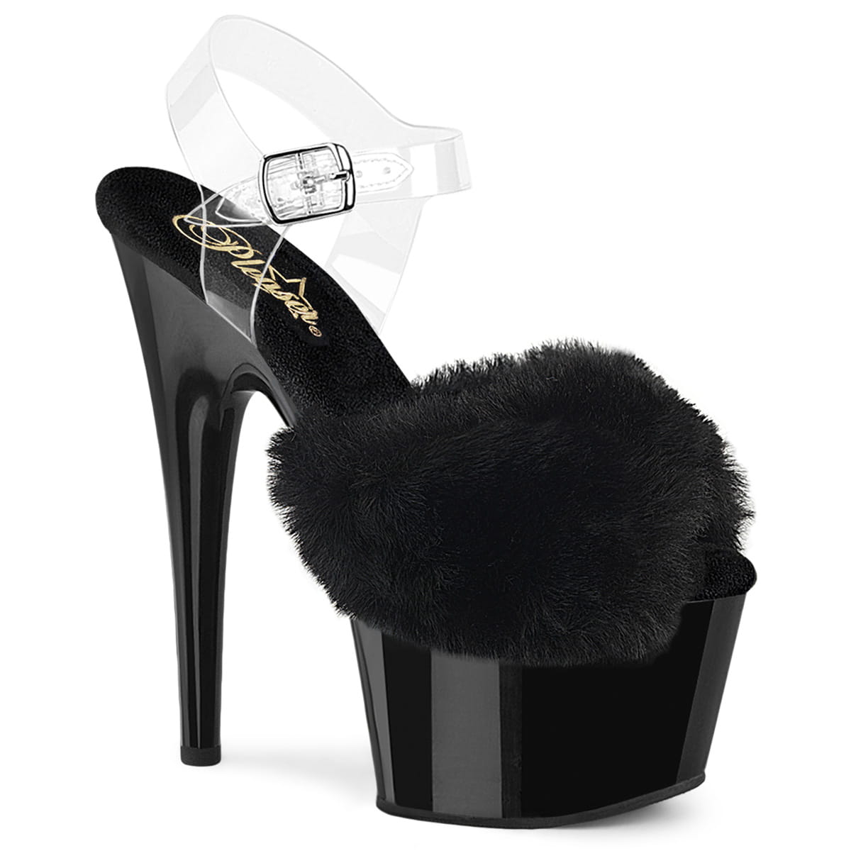 Pleaser ADORE-708FUR Damen Plateau Ankle Strap Sandale mit Fellobermaterial