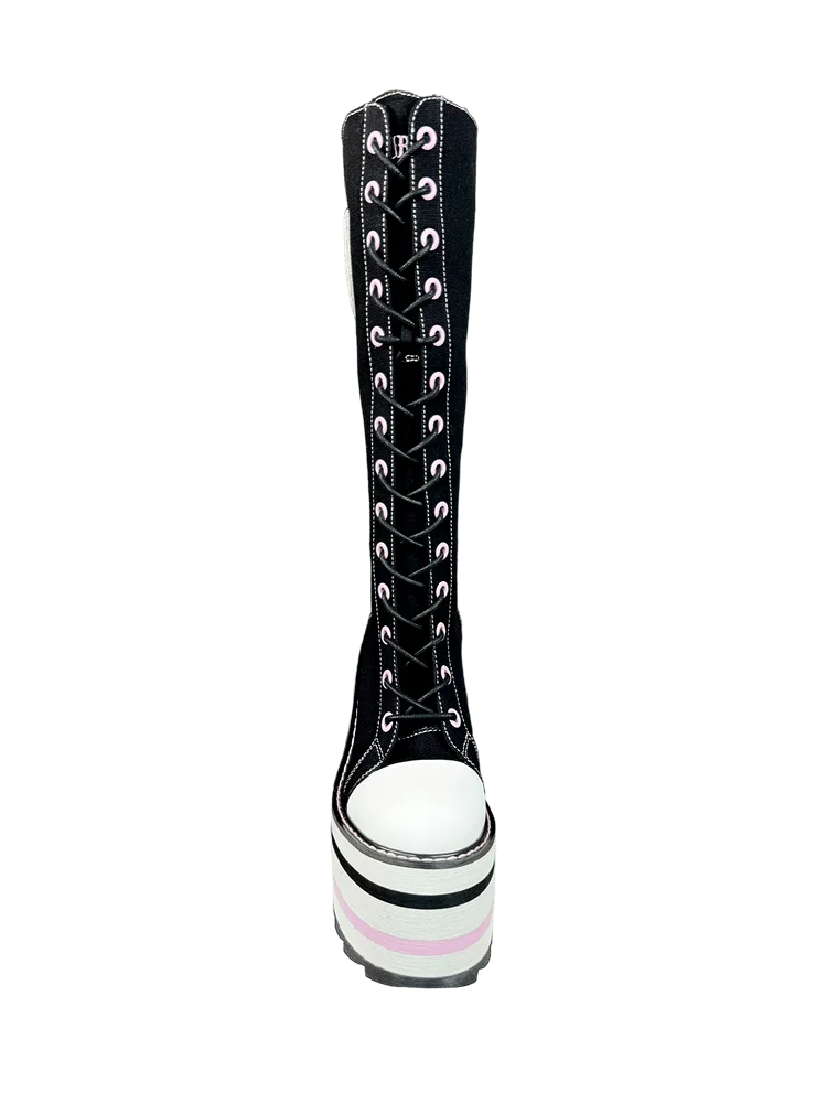 YRU Kuromi Plateau Boots Schwarz Rosa US10