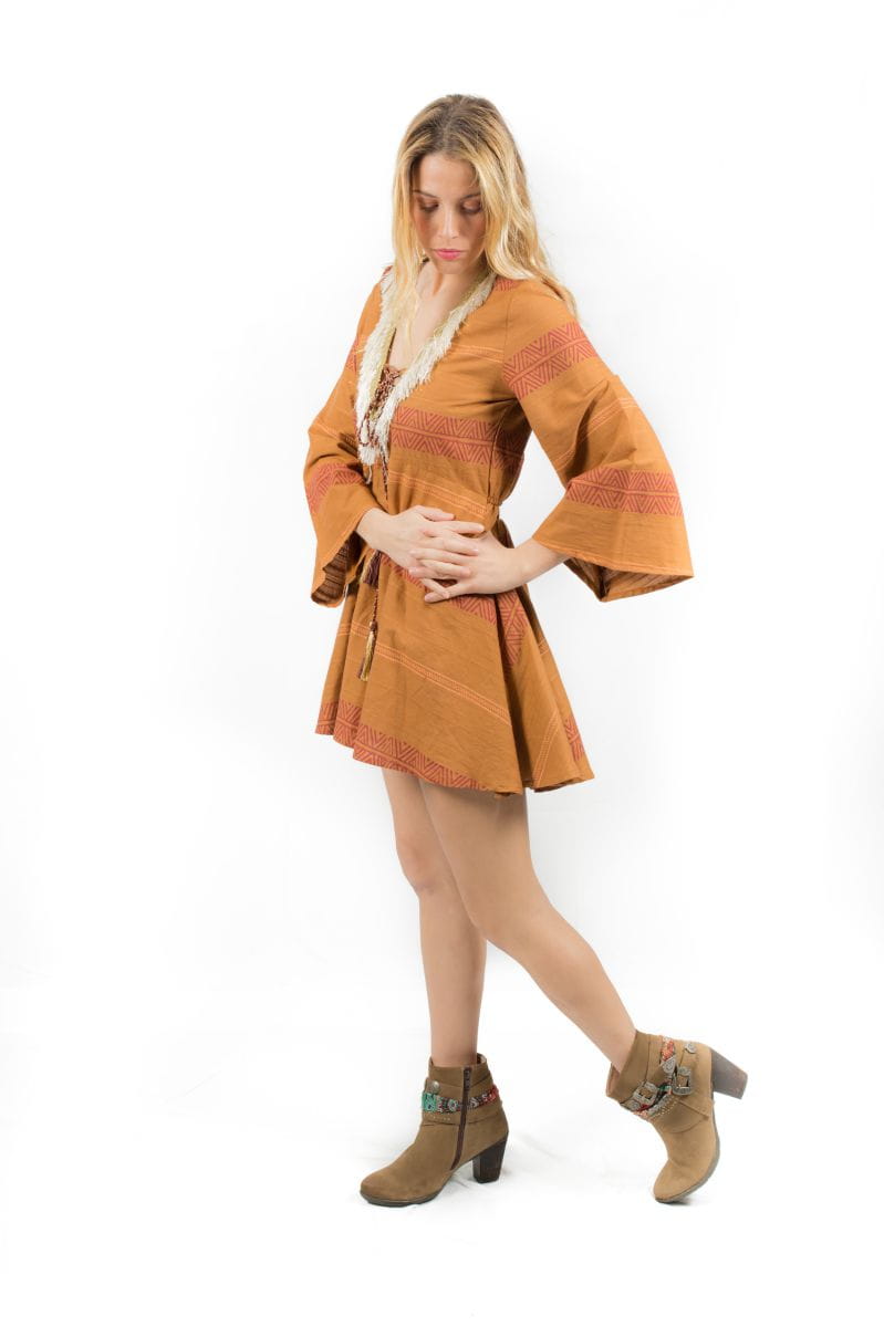 SAVAGE CULTURE Maledivas IV Minikleid mit langen Ärmeln und Fransen, Marron - M, Kleid, Schuh, Formelle Kleidung, Modisch, Hoher Absatz, Kleid, Schuh, Formelle Kleidung, Modisch, Hoher Absatz, Kleid, Schuh, Formelle Kleidung, Modisch, Hoher Absatz