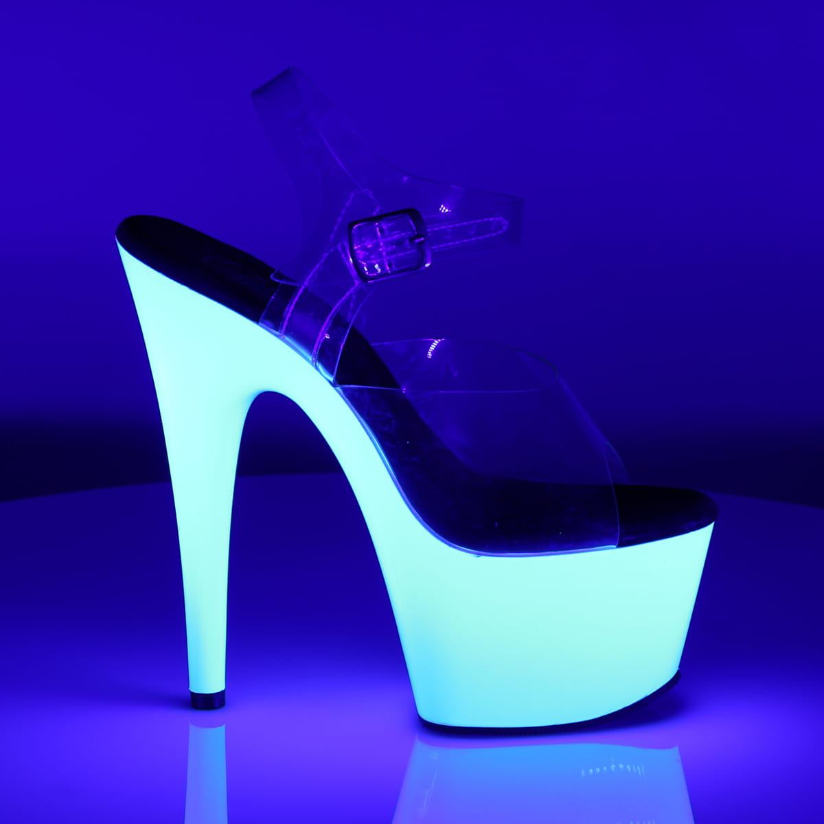 Pleaser ADORE-708UV Damen Sandale Transparent Neon Weiß EU 35