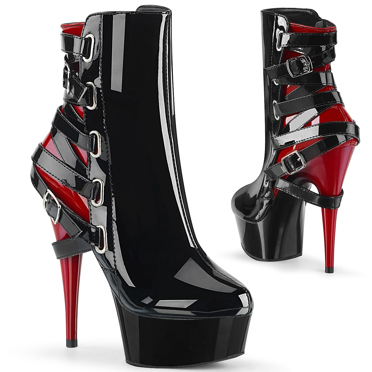 Pleaser DELIGHT-1012 Damen Stiefelette Schwarz Rot