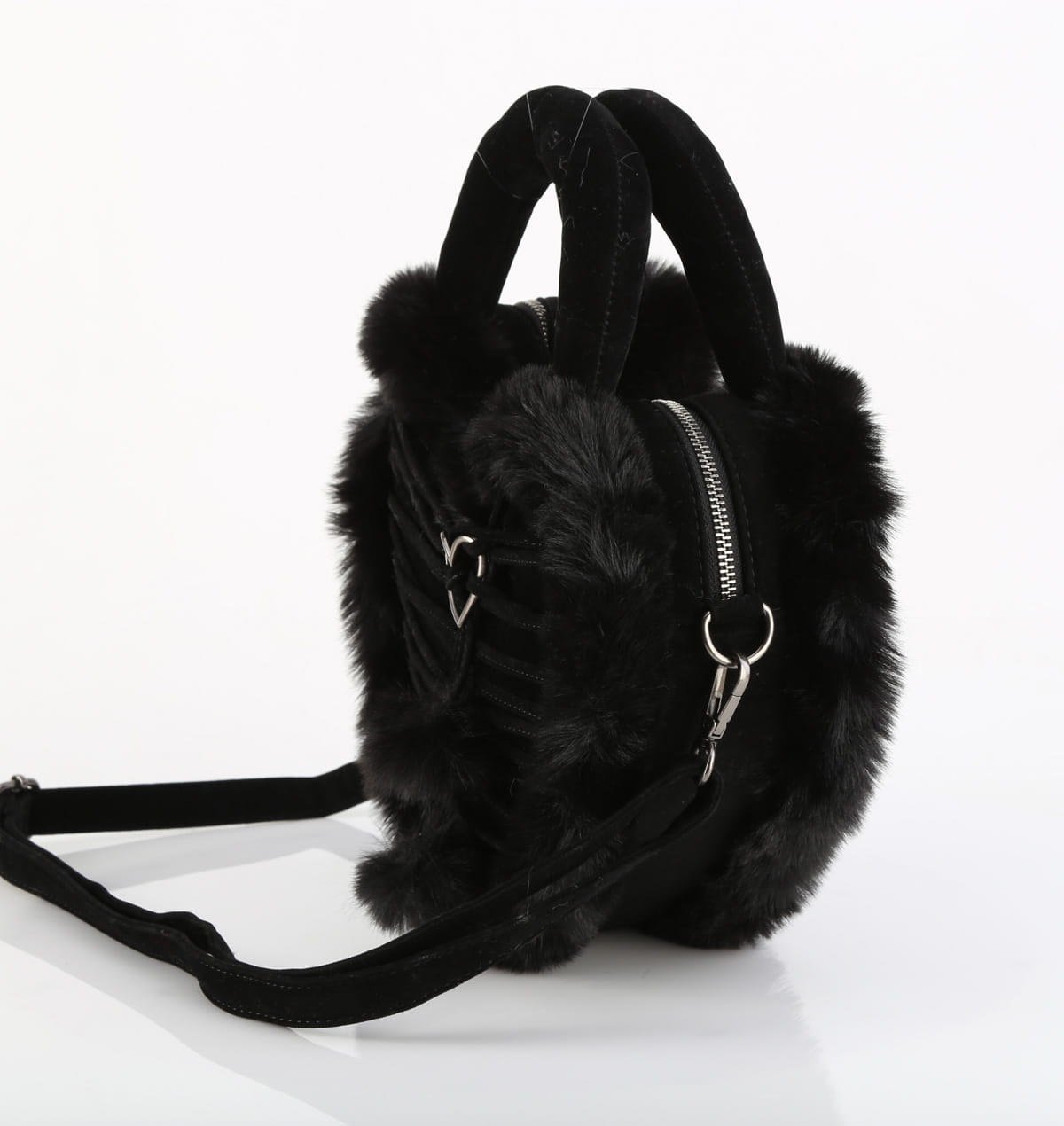 DemoniaCult HB-631 Kunstfell Handtasche Herzform Schwarz