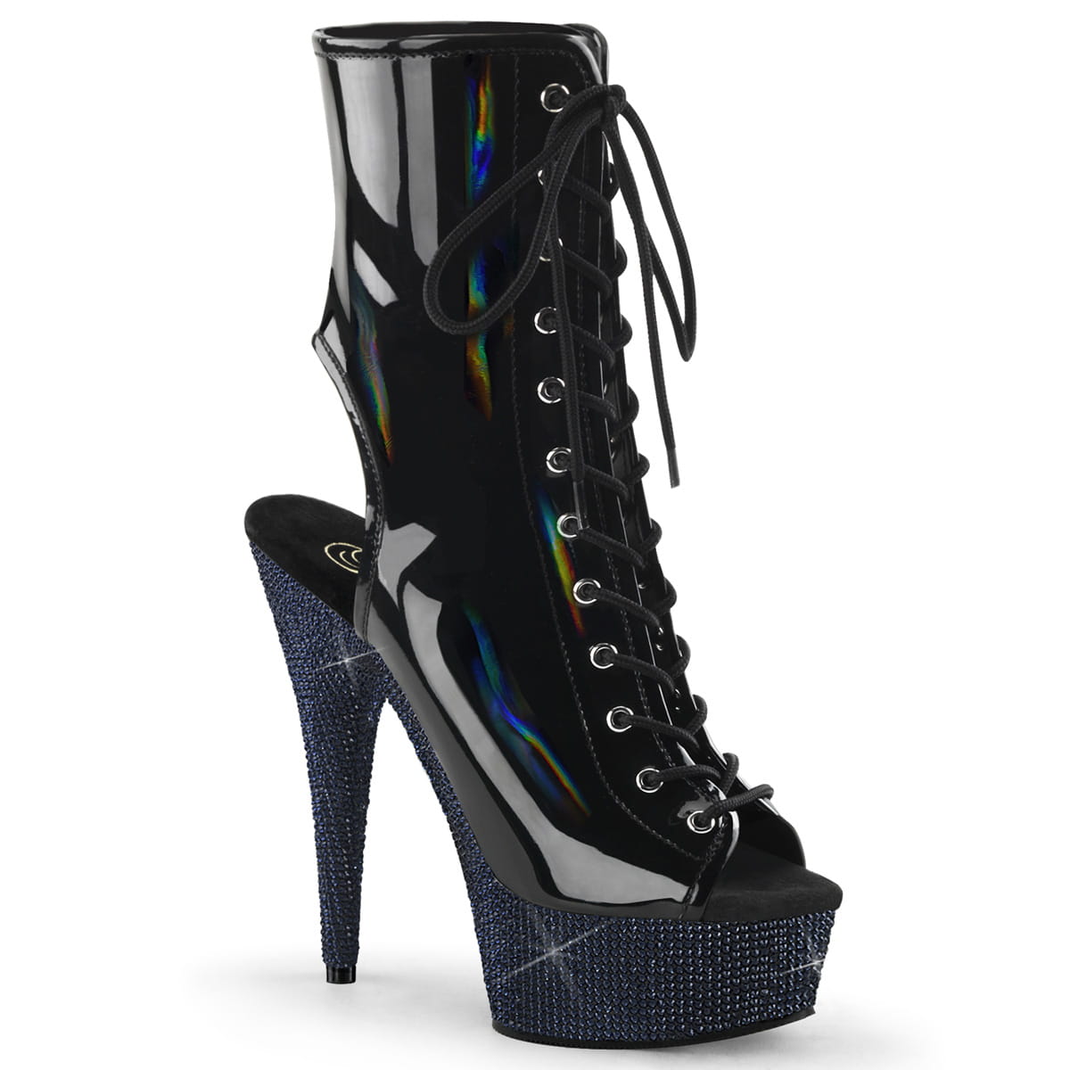 Pleaser BEJEWELED-1016-6 Damen Stiefelette Schwarz Holo EU 44