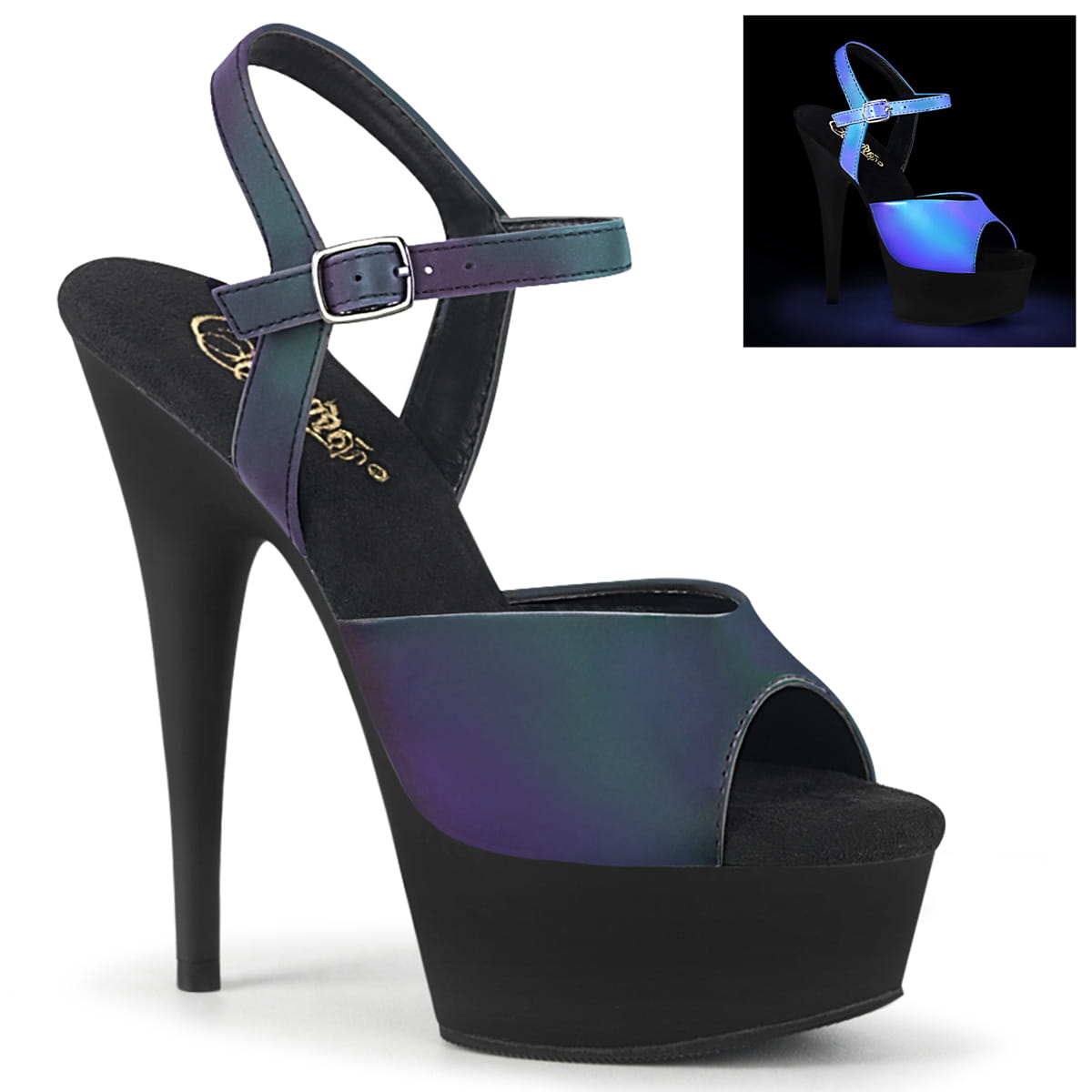 Pleaser DELIGHT-609REFL Damen Sandale Grün Mehrfarbig