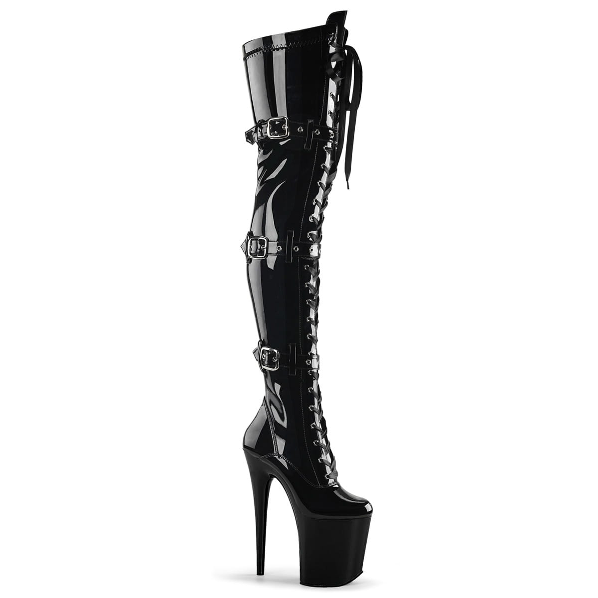 Pleaser FLAMINGO-3028 Damen Stiefel Schwarz Glanz EU 37