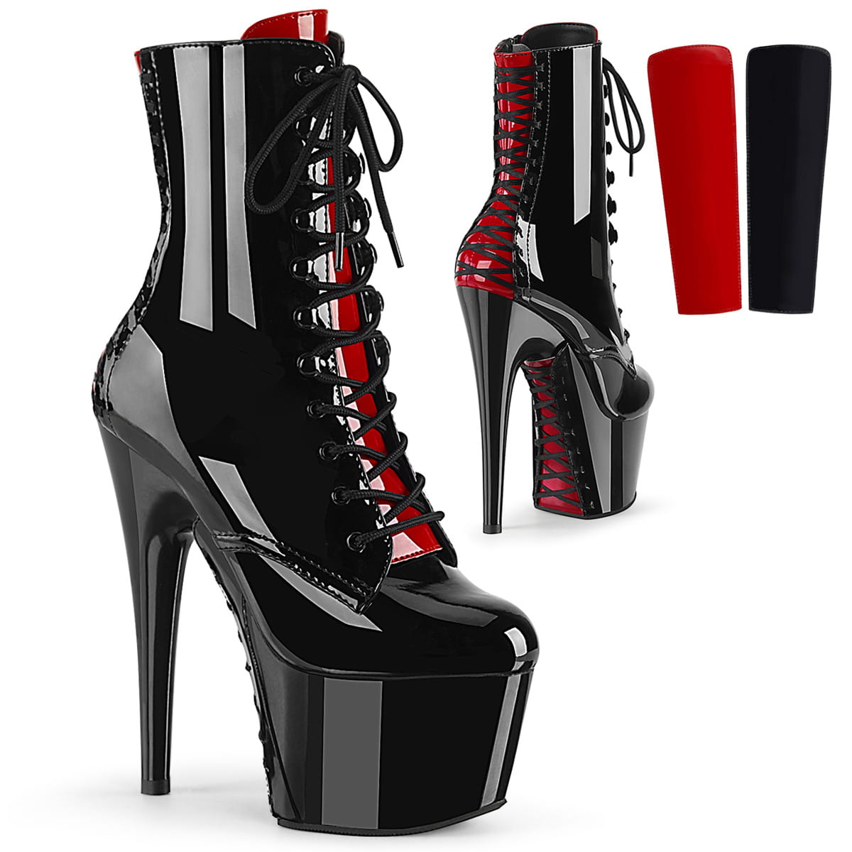 Pleaser ADORE-1020FH Damen Stiefelette Schwarz Rot