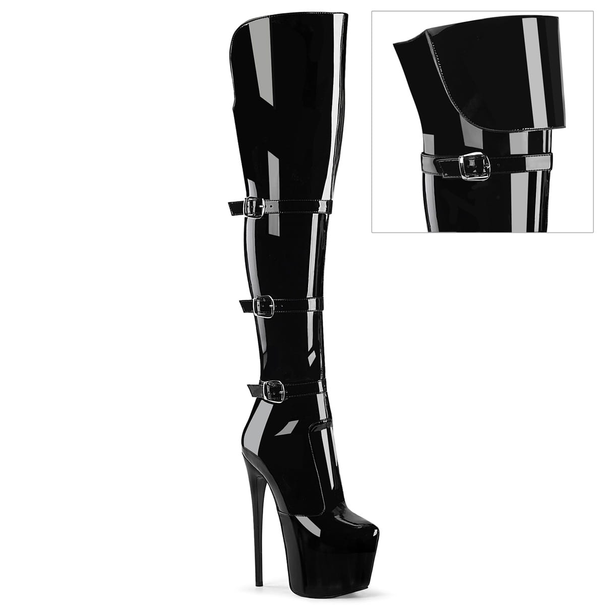 Pleaser JUBILANT-3018 Damen Plateau Overknee Stiefel mit drei Schnallenriemen