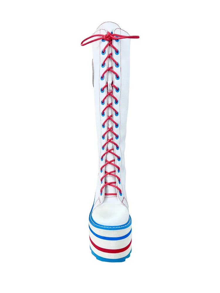 YRU Hello Kitty Plateau Boots Weiß Rot Blau US10