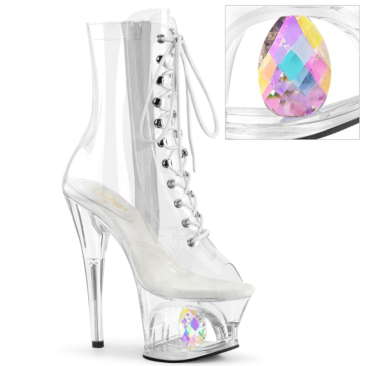 Pleaser MOON-1021C-DIA Damen Stiefelette Transparent