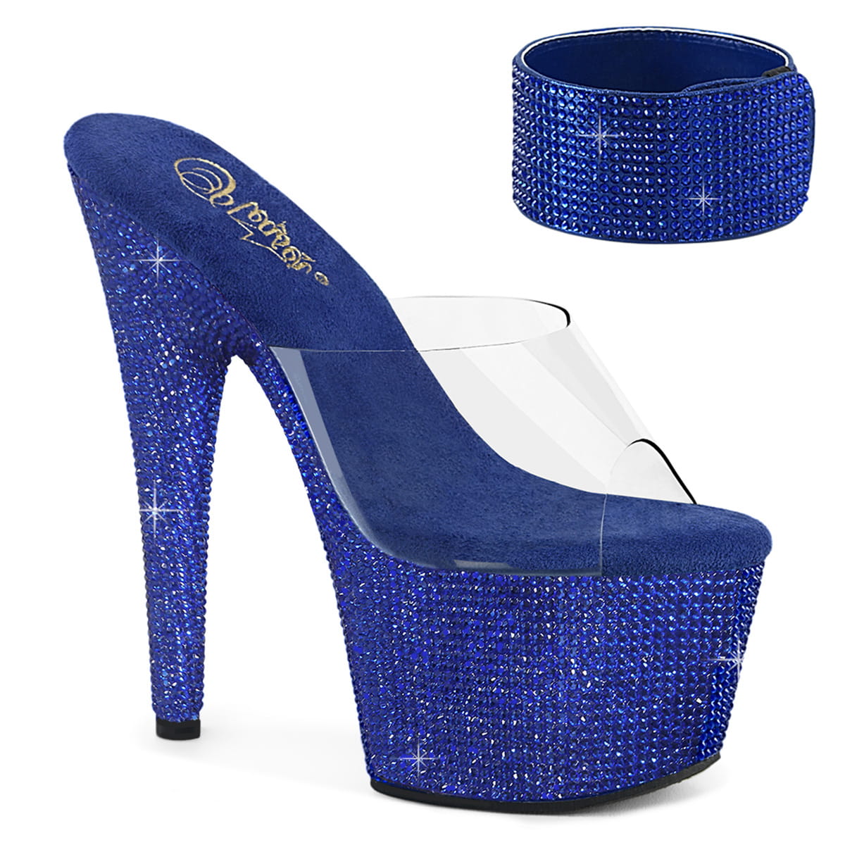 Pleaser BEJEWELED-712RS Damen Slipper Transparent Blau EU 36