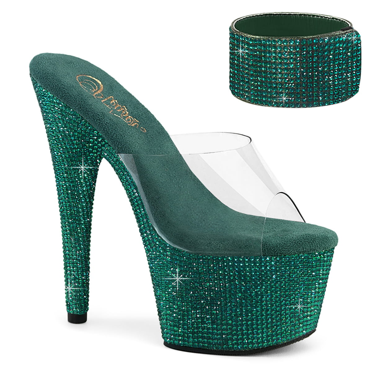 Pleaser BEJEWELED-712RS Damen Slipper Transparent Grün EU 37