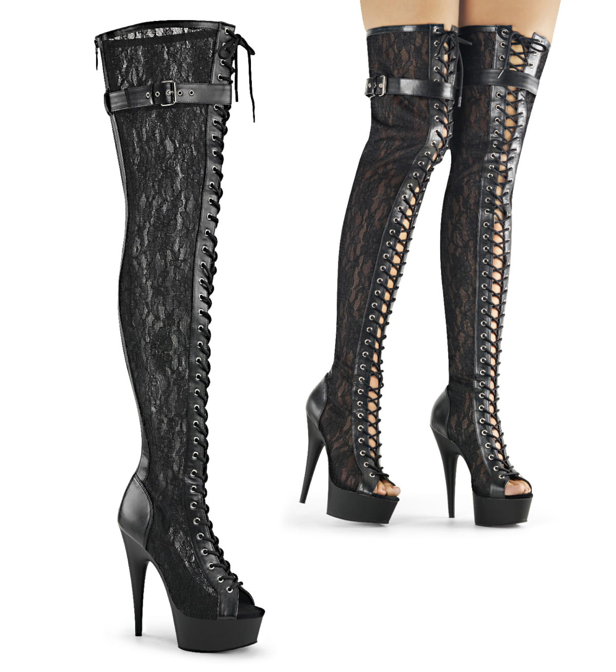 Pleaser DELIGHT-3025ML Damen Stiefel Schwarz