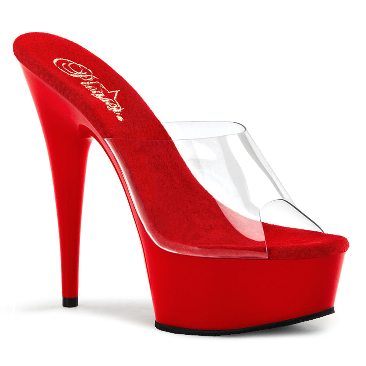 Pleaser DELIGHT-601 Damen Slipper Transparent Rot EU 35
